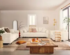 Canapé Rune Maisons du Monde, 3 places droit fixe, velours, coloris beige