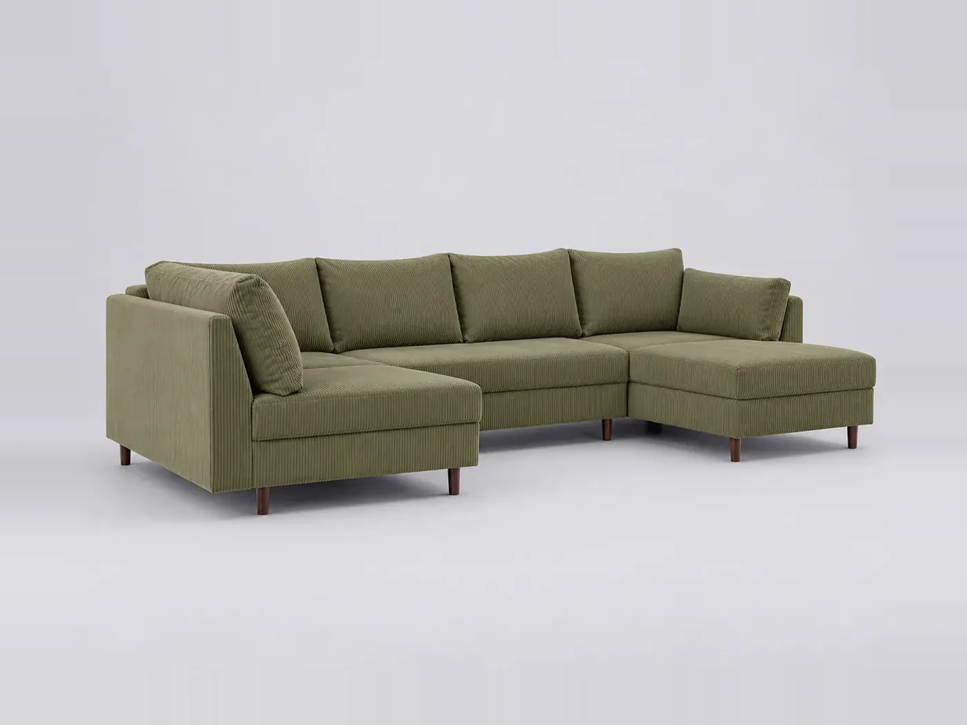 Canapé Rune Best Mobilier, 7 places panoramique fixe, velours côtelé, coloris vert