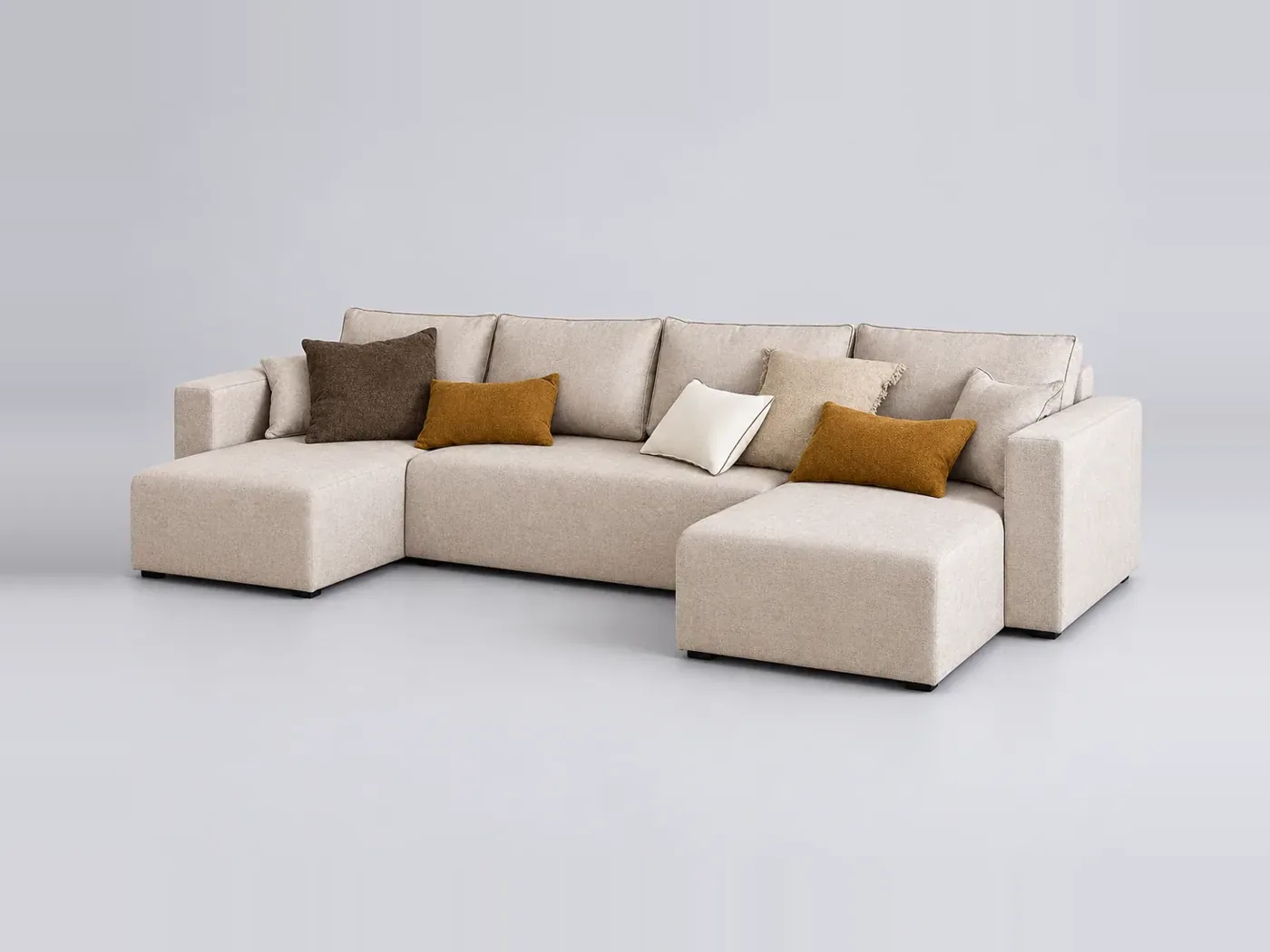 Canapé Topaze Maisons du Monde, 7 places panoramique convertible, coloris beige