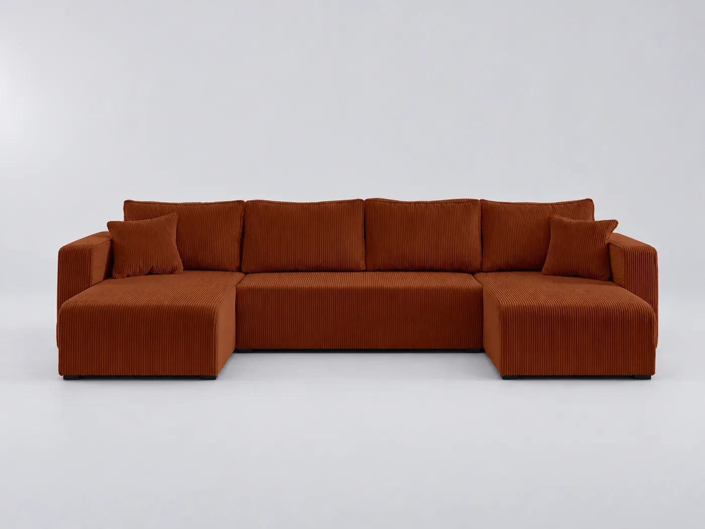 Canapé Topaze Maisons du Monde, 7 places panoramique fixe, velours côtelé, coloris terracotta