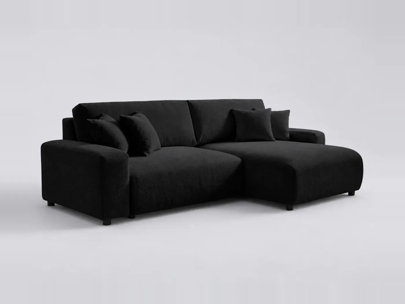 Canapé Pivoine Best Mobilier, 4 places d'angle convertible réversible, velours, coloris noir