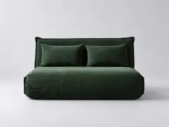 Canapé Hallen Maisons du Monde, 2 places droit convertible, velours côtelé, coloris vert