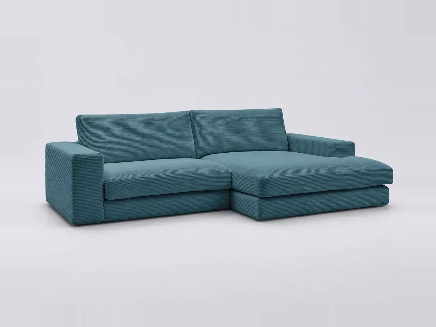 Canapé Leonard Bobochic, 4 places d'angle fixe compact, velours côtelé, coloris bleu clair