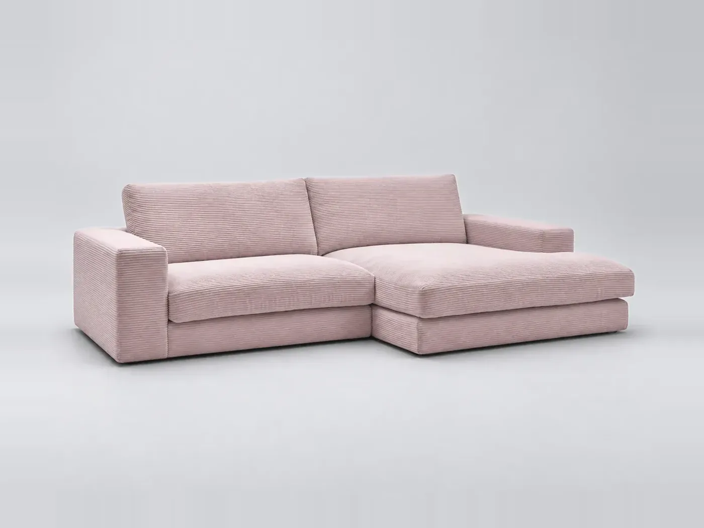 Canapé Leonard Bobochic, 4 places d'angle fixe compact, velours côtelé, coloris violet