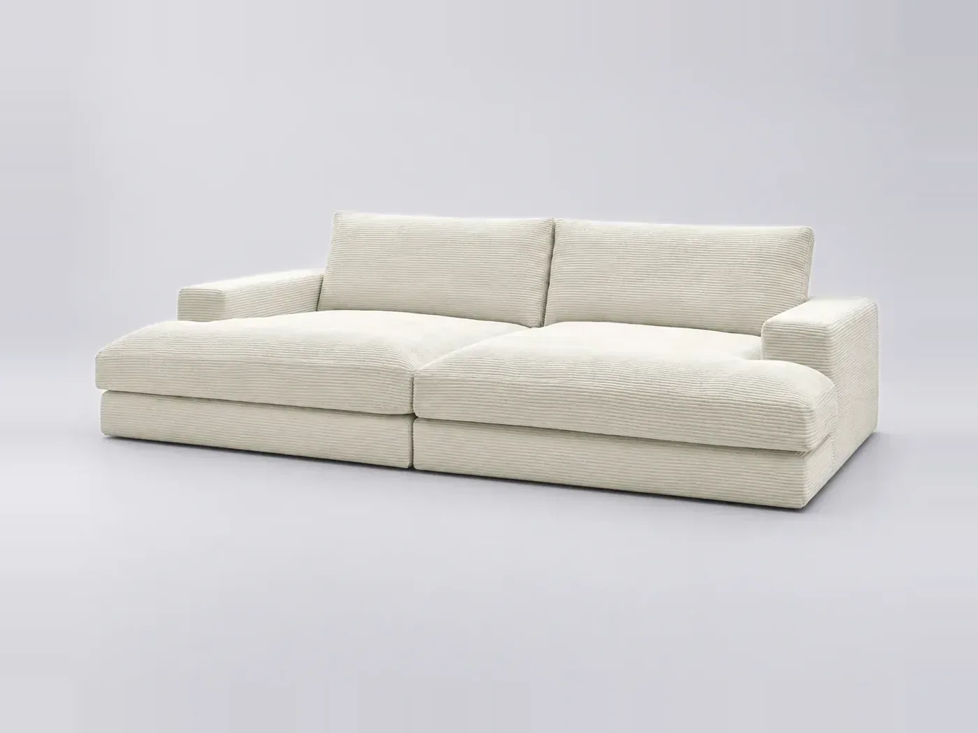 Canapé Leonard Bobochic, 4 places droit fixe compact assise profonde, velours côtelé, coloris beige