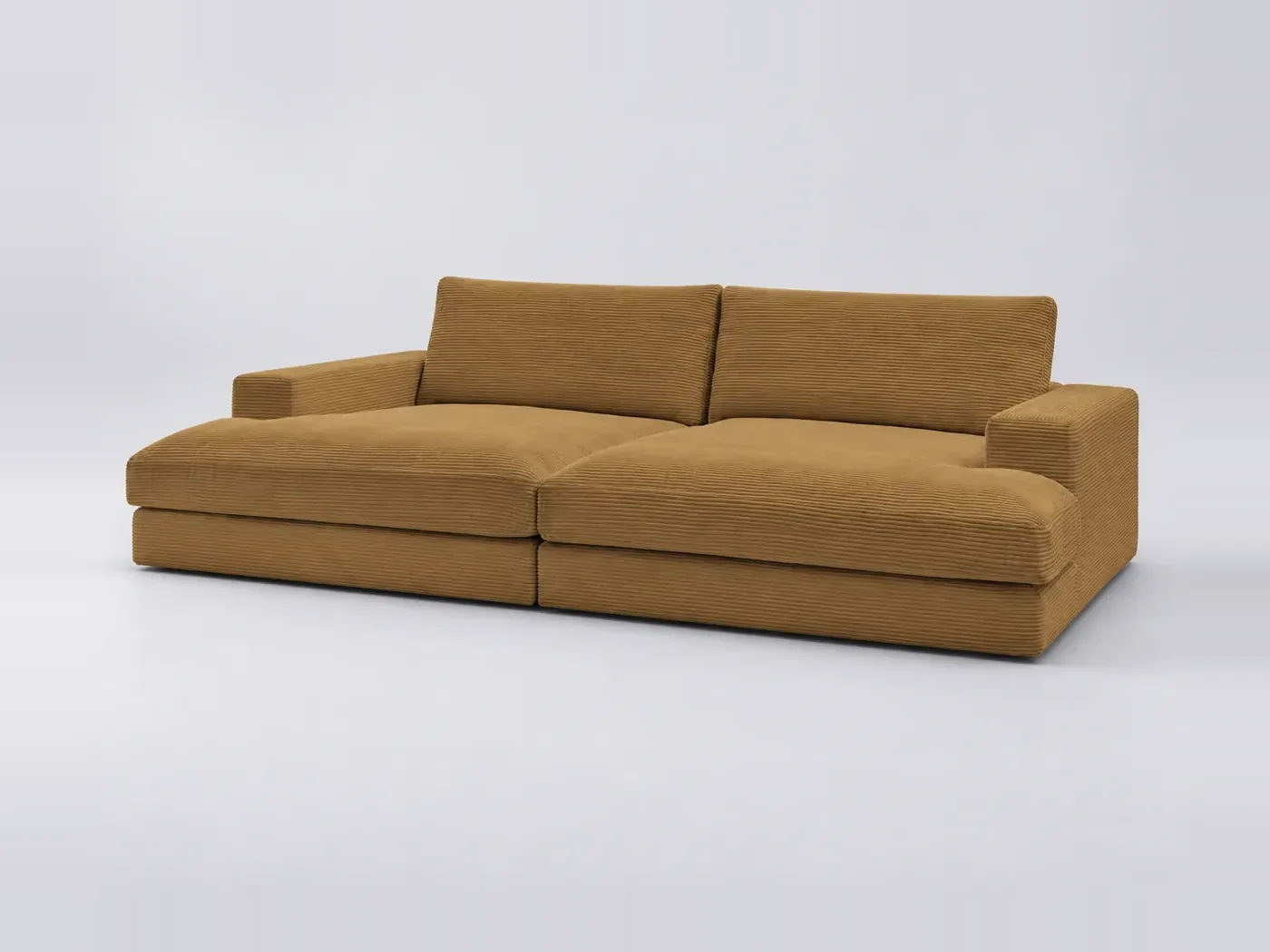 Canapé Leonard Bobochic, 4 places droit fixe compact assise profonde, velours côtelé, coloris jaune