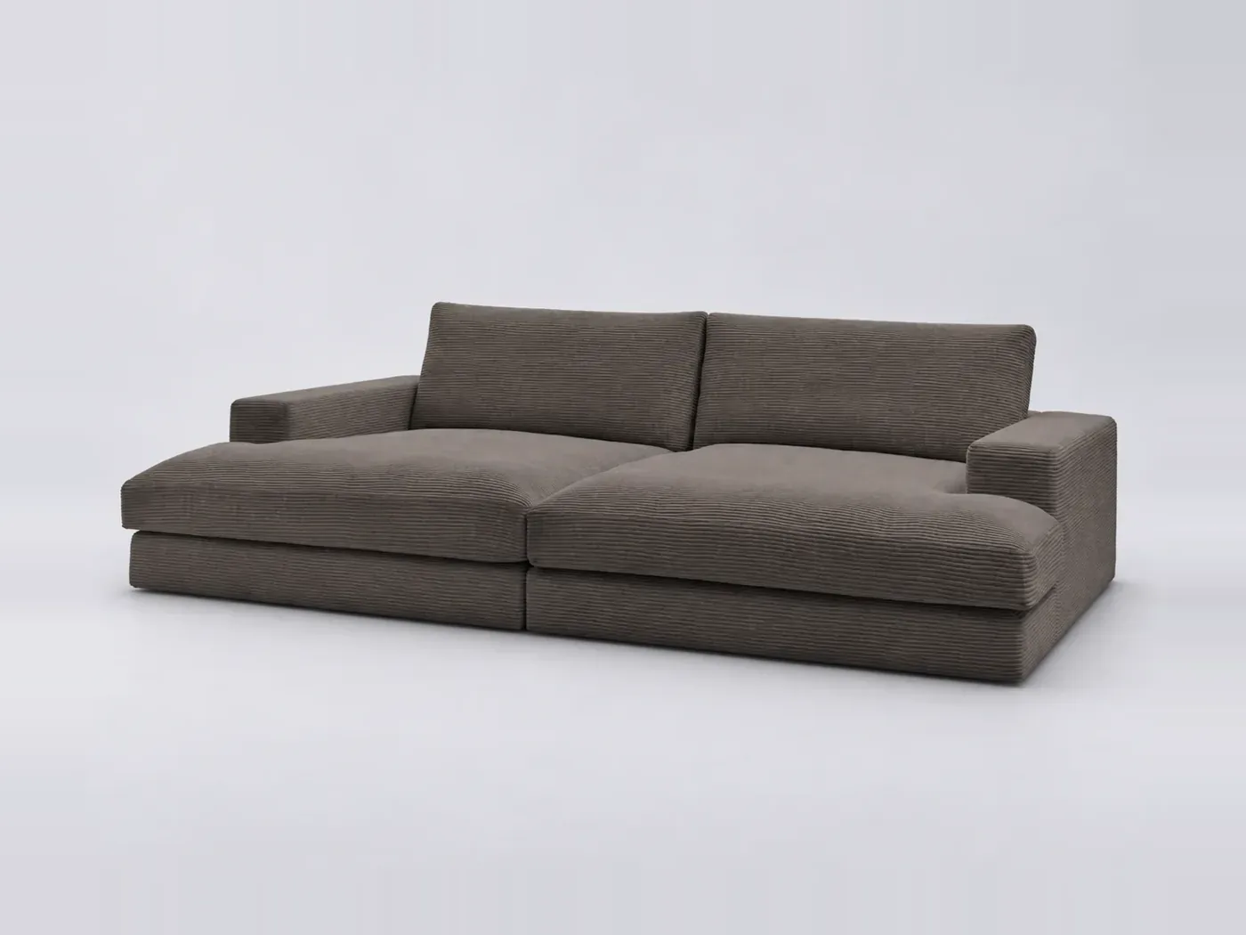 Canapé Leonard Bobochic, 4 places droit fixe compact assise profonde, velours côtelé, coloris marron