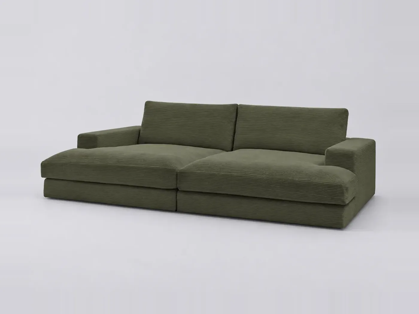 Canapé Leonard Bobochic, 4 places droit fixe compact assise profonde, velours côtelé, coloris vert clair