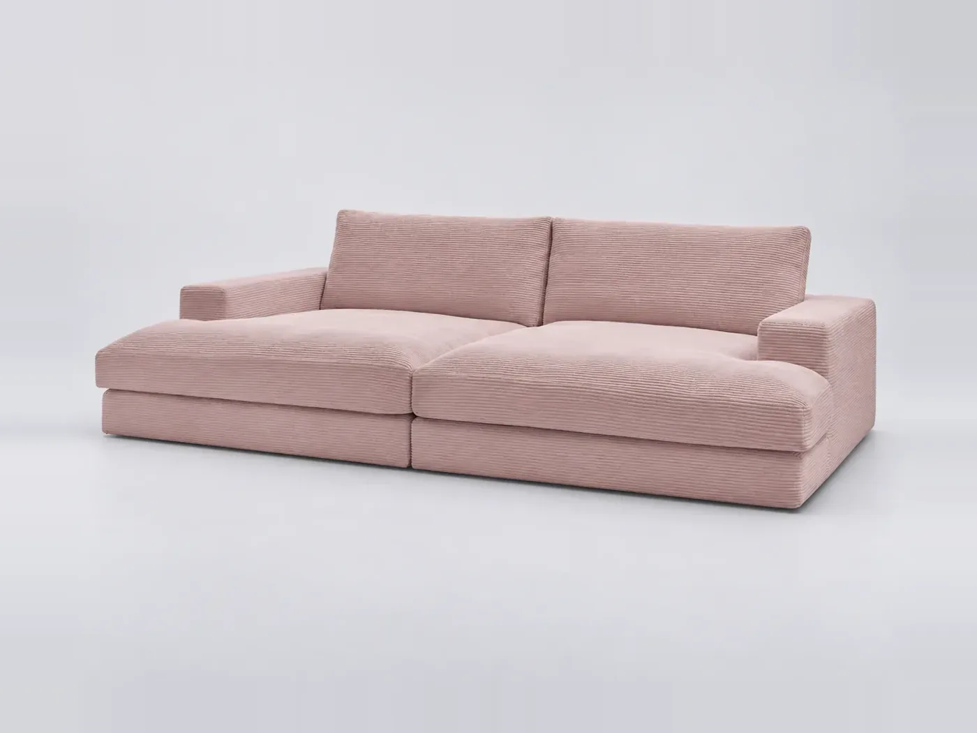 Canapé Leonard Bobochic, 4 places droit fixe compact assise profonde, velours côtelé, coloris violet
