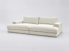 Canapé Leonard Bobochic, 4 places droit fixe assise profonde, velours côtelé, coloris beige