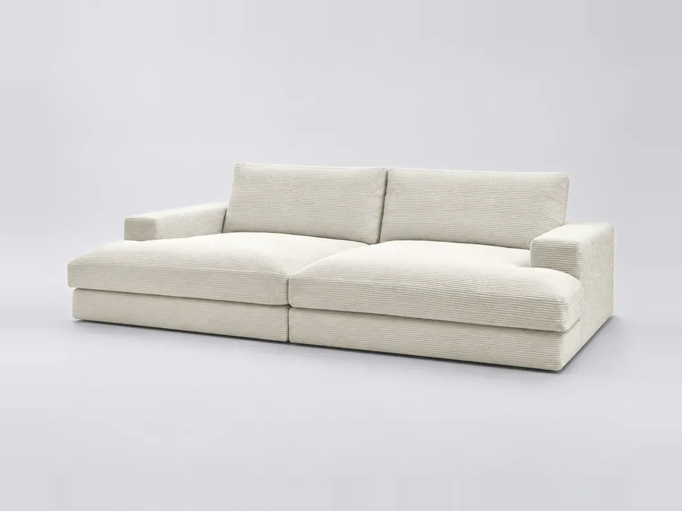 Canapé Leonard Bobochic, 4 places droit fixe assise profonde, velours côtelé, coloris beige