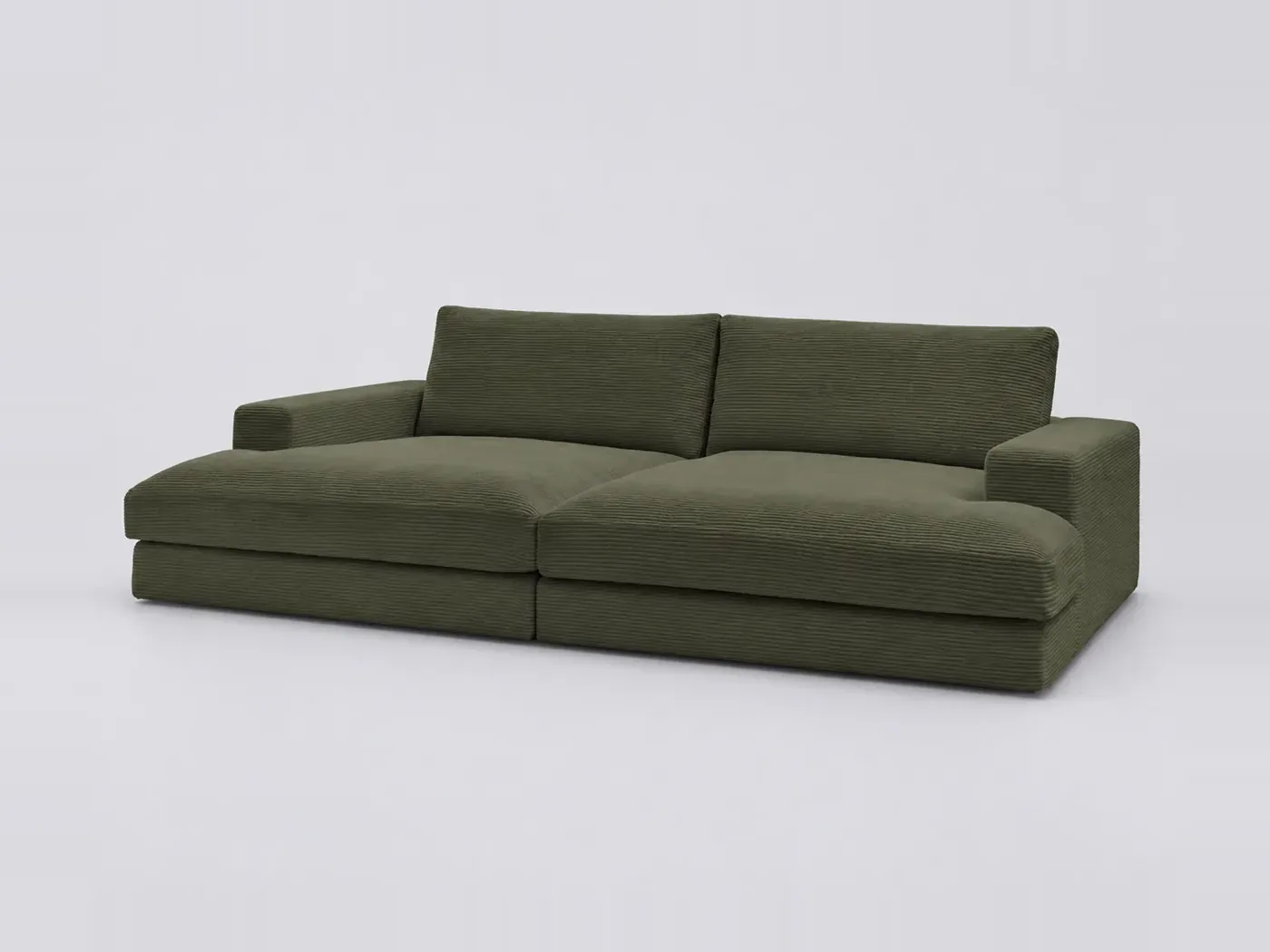 Canapé Leonard Bobochic, 4 places droit fixe assise profonde, velours côtelé, coloris vert clair
