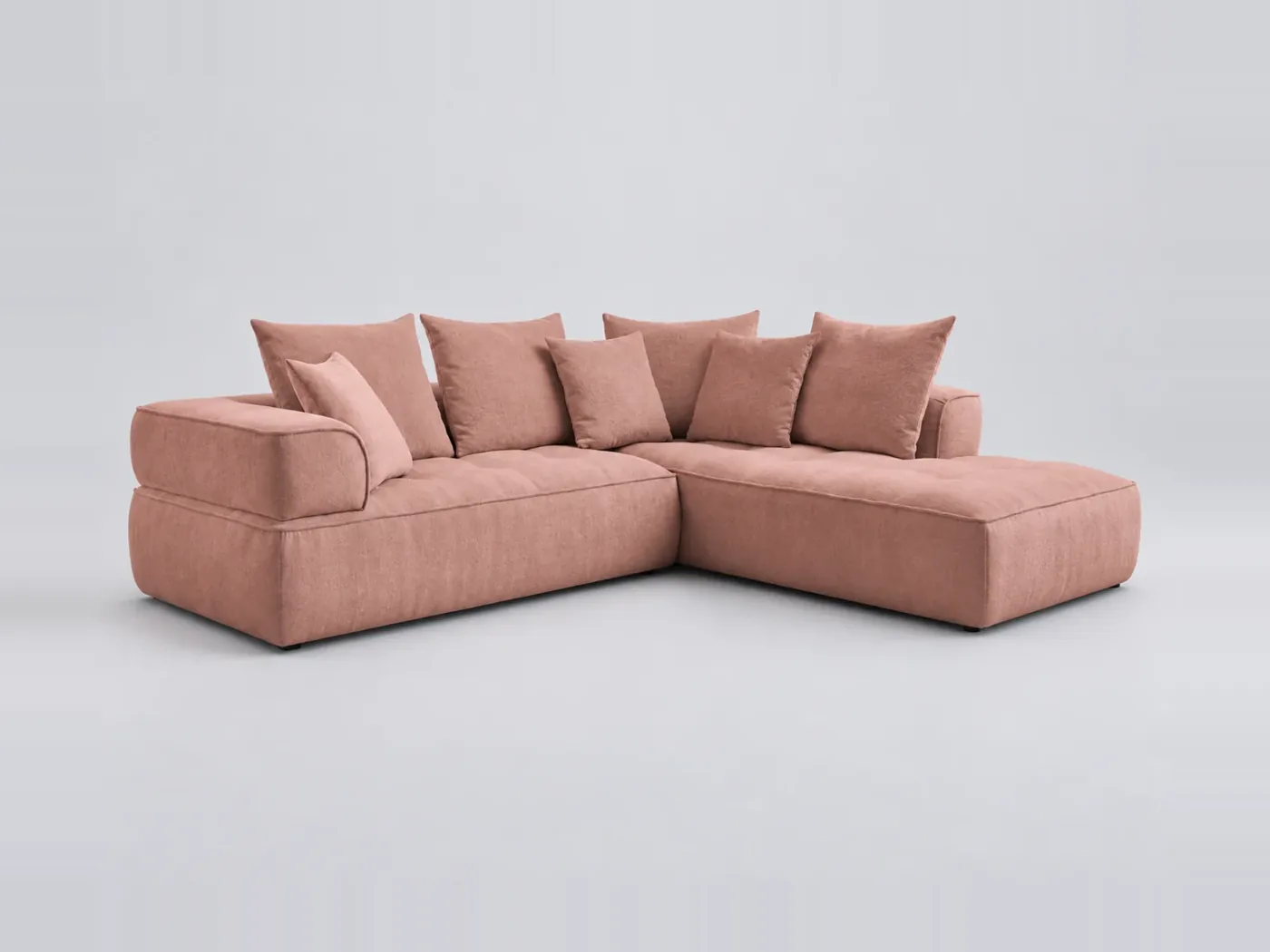 Canapé Whesley Bobochic, 4 places d'angle fixe, coloris rose