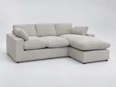 Canapé Belair Bobochic, 3 places d'angle fixe compact réversible, velours côtelé, coloris beige
