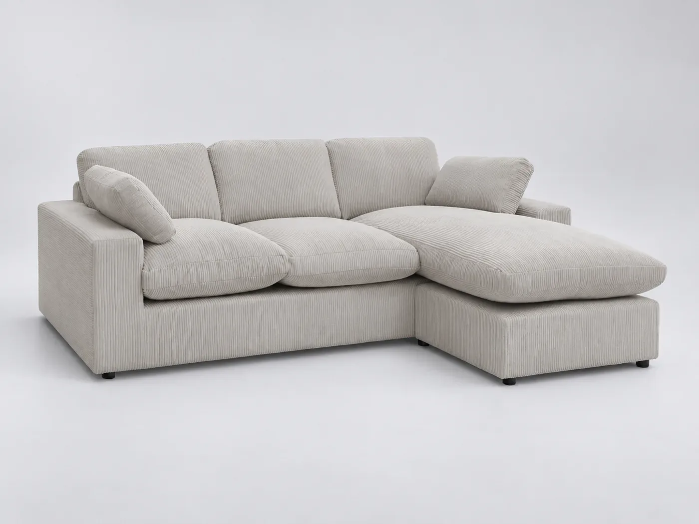 Canapé Belair Bobochic, 3 places d'angle fixe compact réversible, velours côtelé, coloris beige