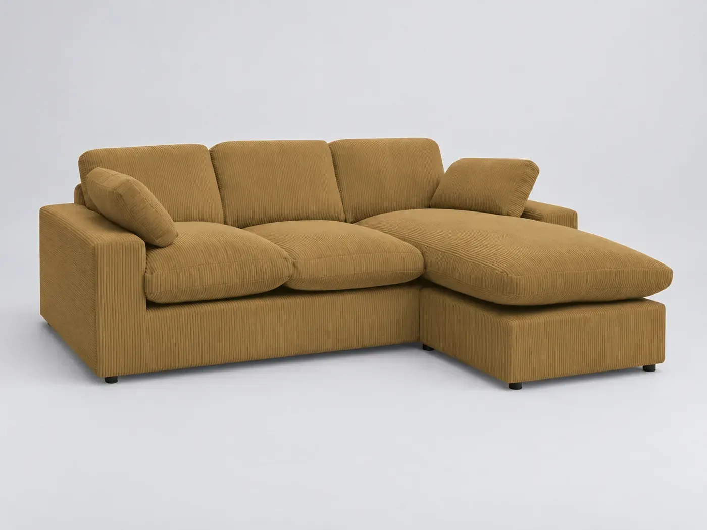 Canapé Belair Bobochic, 3 places d'angle fixe compact réversible, velours côtelé, coloris jaune