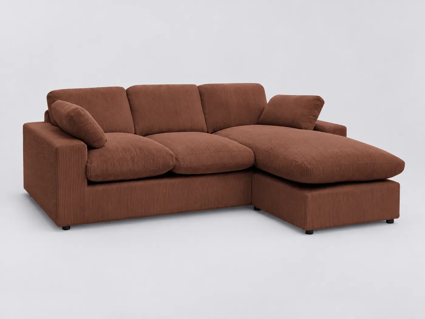Canapé Belair Bobochic, 3 places d'angle fixe compact réversible, velours côtelé, coloris orange