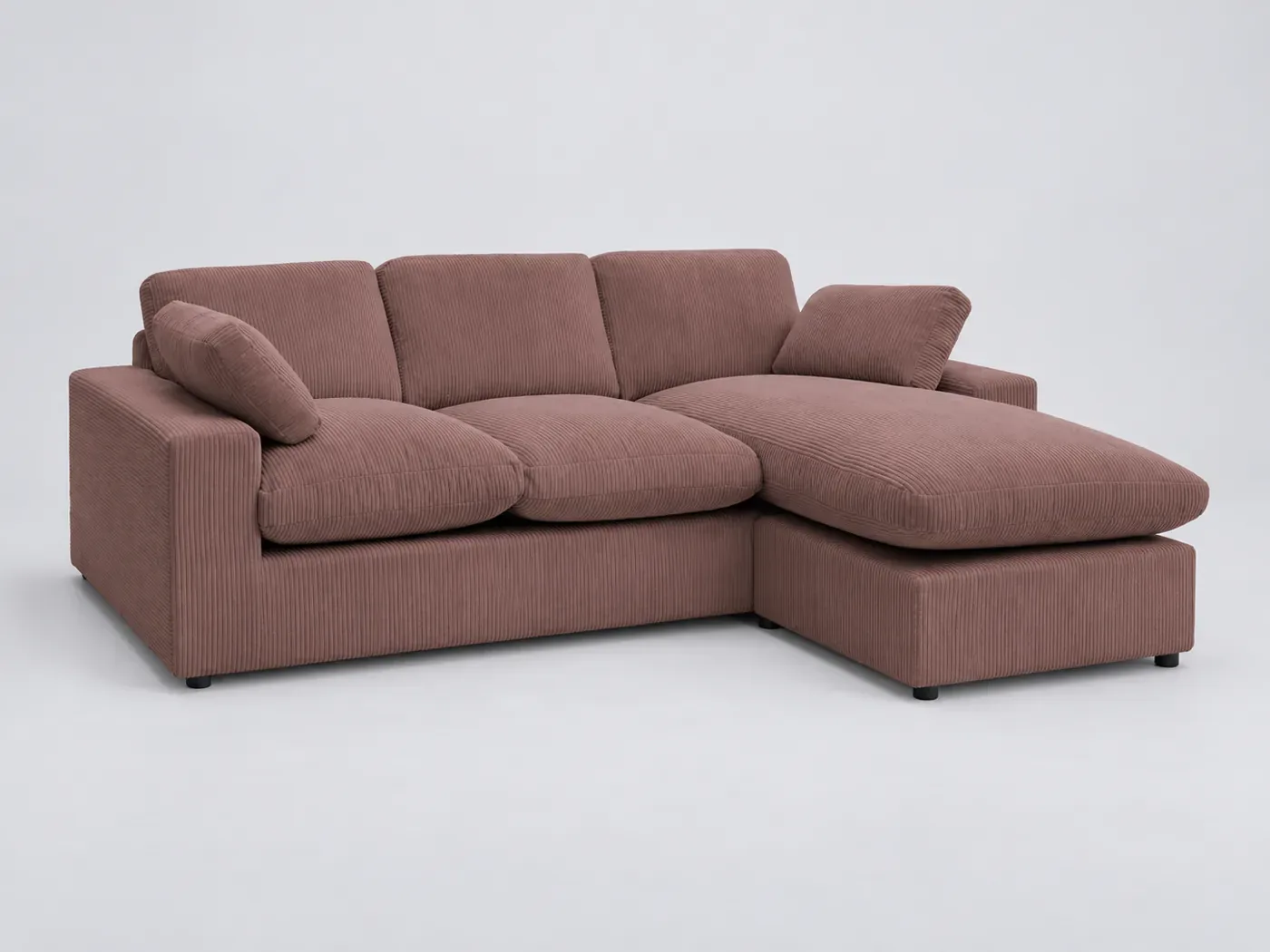 Canapé Belair Bobochic, 3 places d'angle fixe compact réversible, velours côtelé, coloris rose