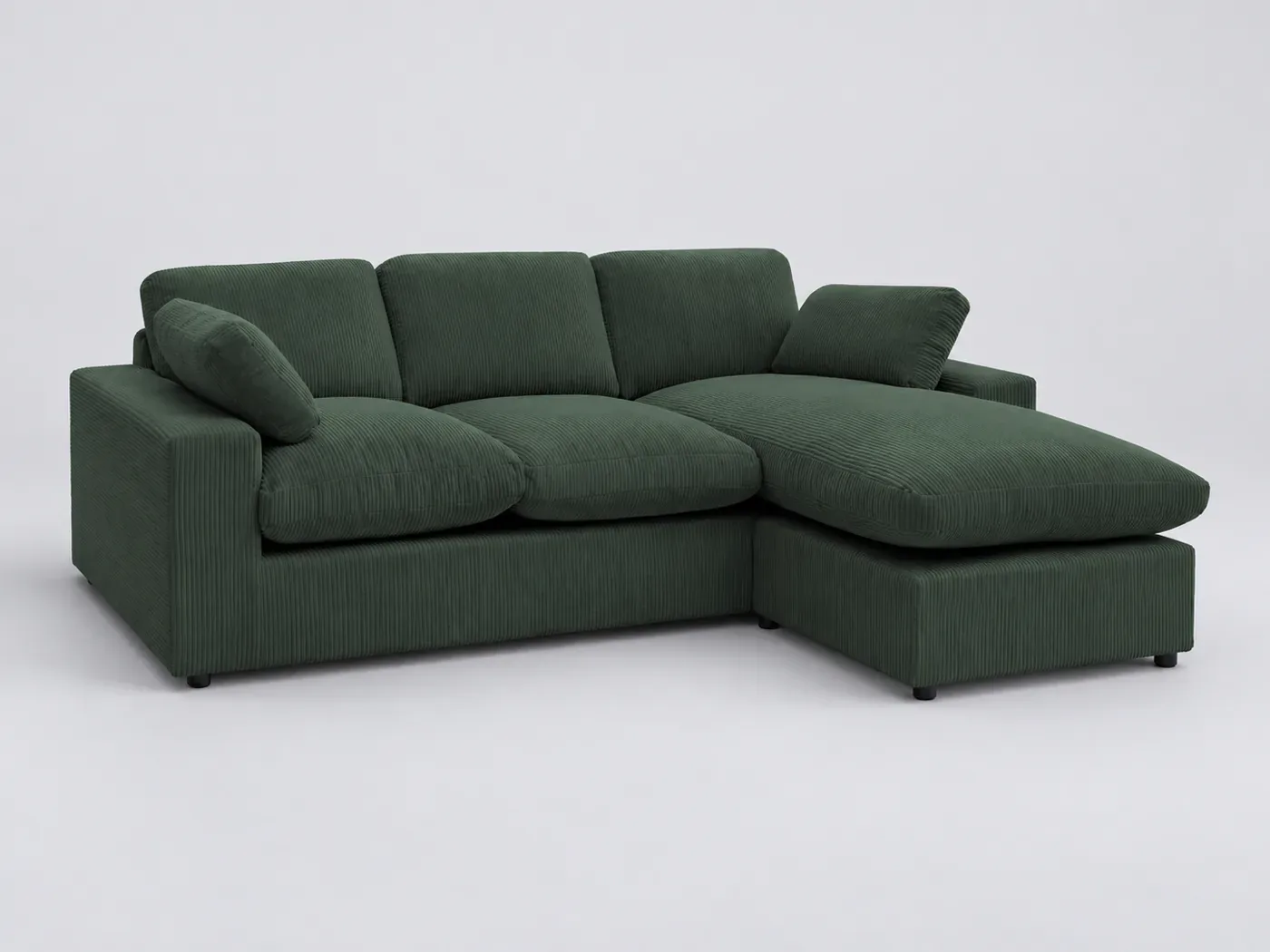 Canapé Belair Bobochic, 3 places d'angle fixe compact réversible, velours côtelé, coloris vert