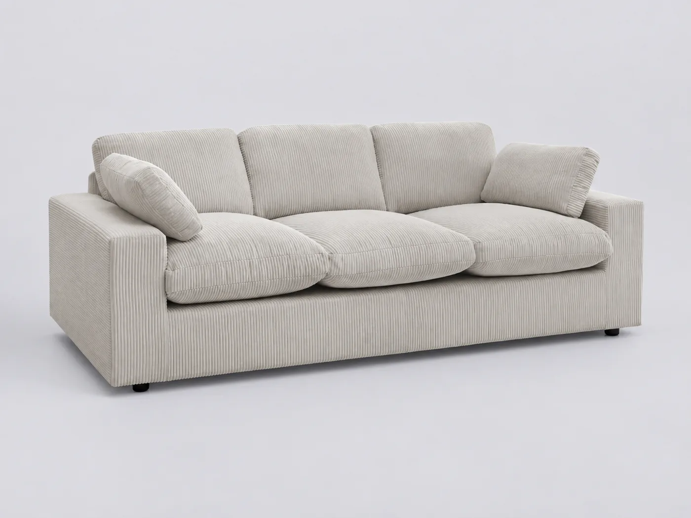 Canapé Belair Bobochic, 3 places droit fixe compact, velours côtelé, coloris beige