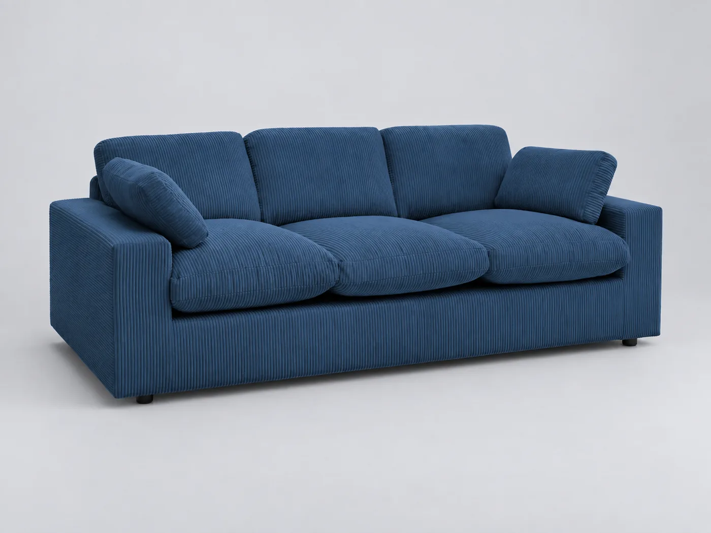 Canapé Belair Bobochic, 3 places droit fixe compact, velours côtelé, coloris bleu foncé