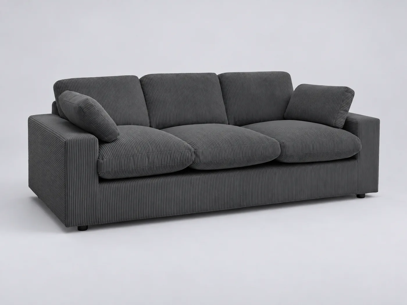 Canapé Belair Bobochic, 3 places droit fixe compact, velours côtelé, coloris gris foncé
