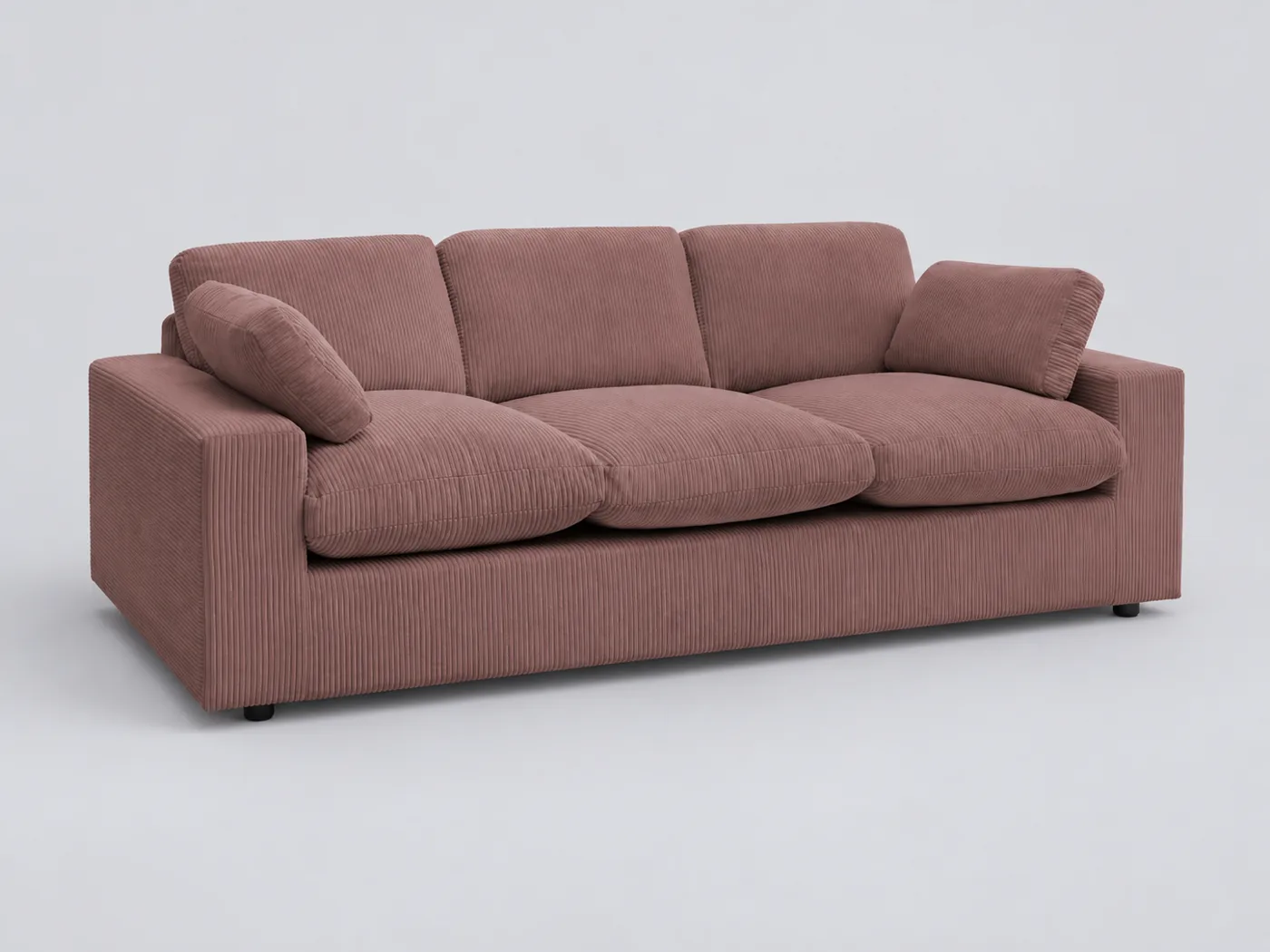 Canapé Belair Bobochic, 3 places droit fixe compact, velours côtelé, coloris rose