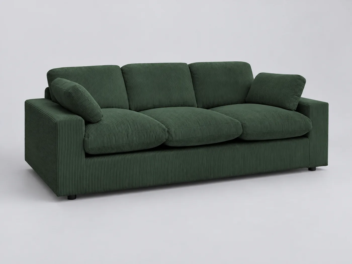 Canapé Belair Bobochic, 3 places droit fixe compact, velours côtelé, coloris vert