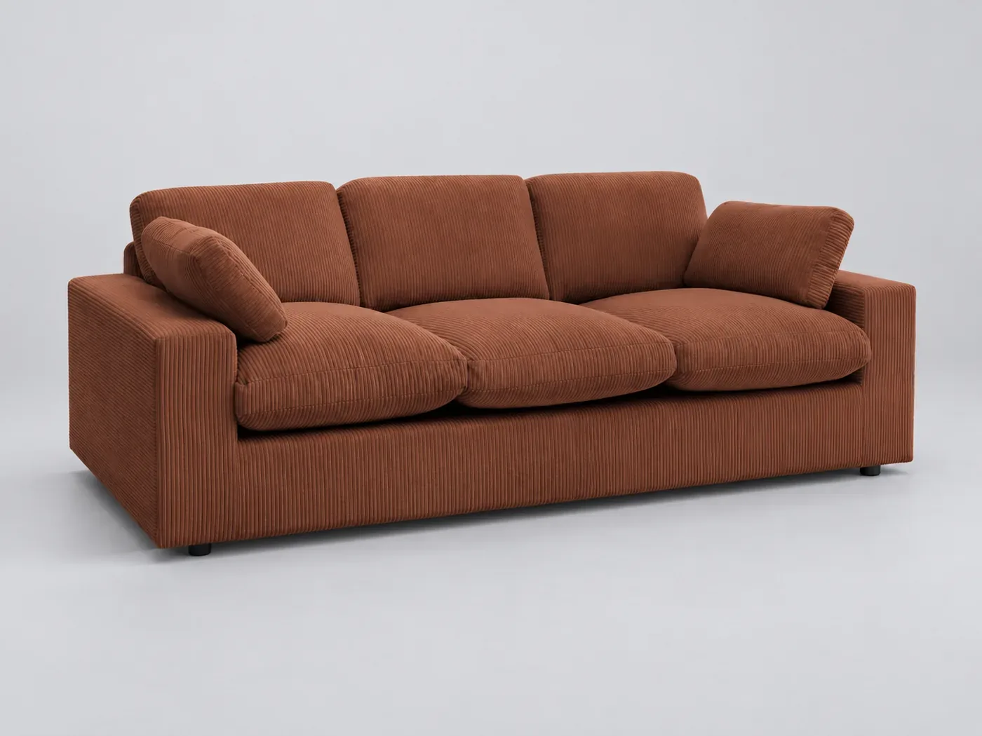Canapé Belair Bobochic, 3 places droit fixe compact, velours côtelé, coloris orange