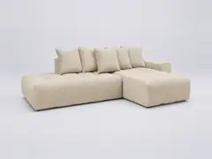 Canapé Mont Blanc Bobochic, 3 places d'angle fixe, velours, coloris beige