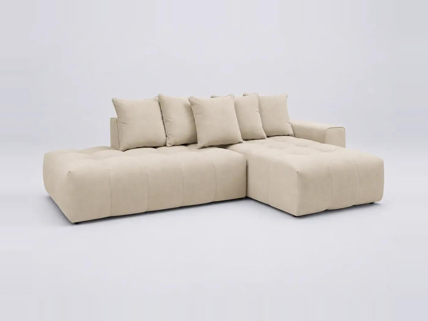Canapé Mont Blanc Bobochic, 3 places d'angle fixe, velours, coloris beige