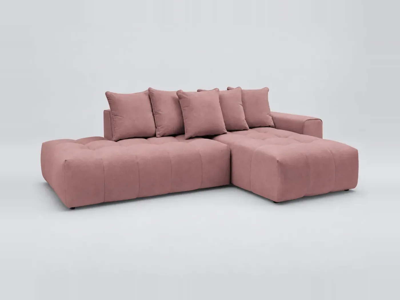 Canapé Mont Blanc Bobochic, 3 places d'angle fixe, velours, coloris rose