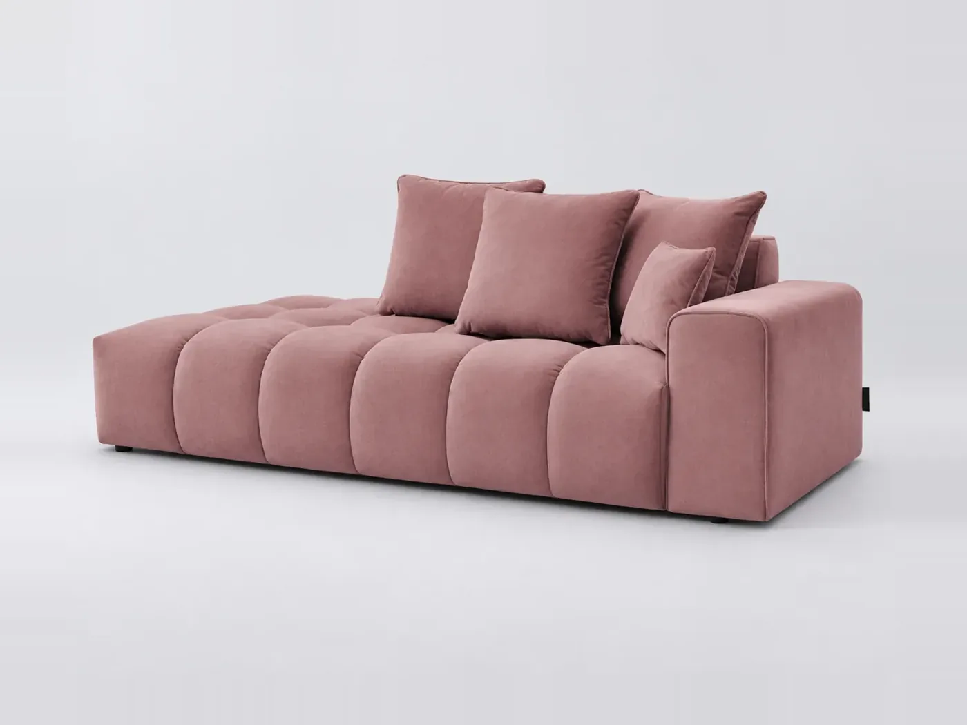 Canapé Mont Blanc Bobochic, 4 places droit fixe, velours, coloris rose