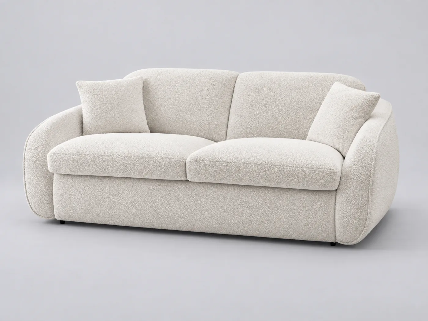 Canapé Cezane Bobochic, 3 places droit convertible express couchage 140x194, bouclette, coloris blanc