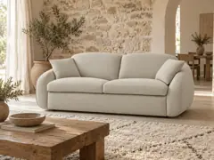 Canapé Cezane Bobochic, 3 places droit convertible express couchage 140x194, tissu lisse, coloris beige, mise en situation dans un salon