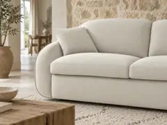 Canapé Cezane Bobochic, 3 places droit convertible express couchage 140x194, tissu lisse, coloris beige, mise en situation dans un salon