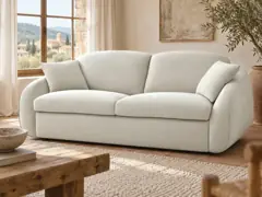 Canapé Cezane Bobochic, 3 places droit convertible express couchage 140x194, tissu lisse, coloris beige, mise en situation dans un salon