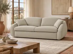 Canapé Cezane Bobochic, 3 places droit convertible express couchage 140x194, tissu lisse, coloris beige, mise en situation dans un salon