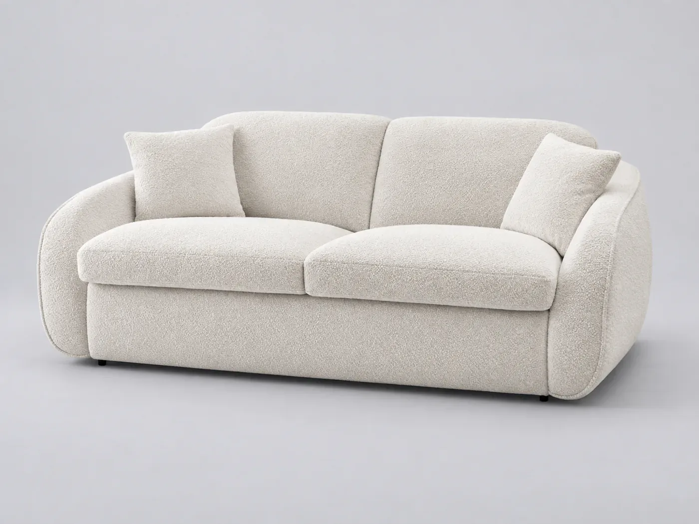 Canapé Cezane Bobochic, 3 places droit convertible, bouclette, coloris blanc