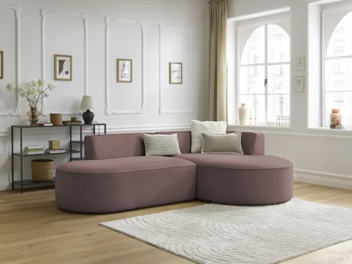 Canapé Rousseau Bobochic, 4 places d'angle fixe, tissu chiné, coloris rose