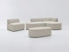 Canapé Rousseau Bobochic, 6 places d'angle fixe modulable (1 chauffeuse), tissu chiné, coloris beige
