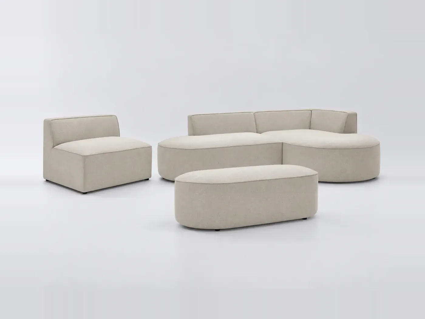 Canapé Rousseau Bobochic, 6 places d'angle fixe modulable (1 chauffeuse), tissu chiné, coloris beige