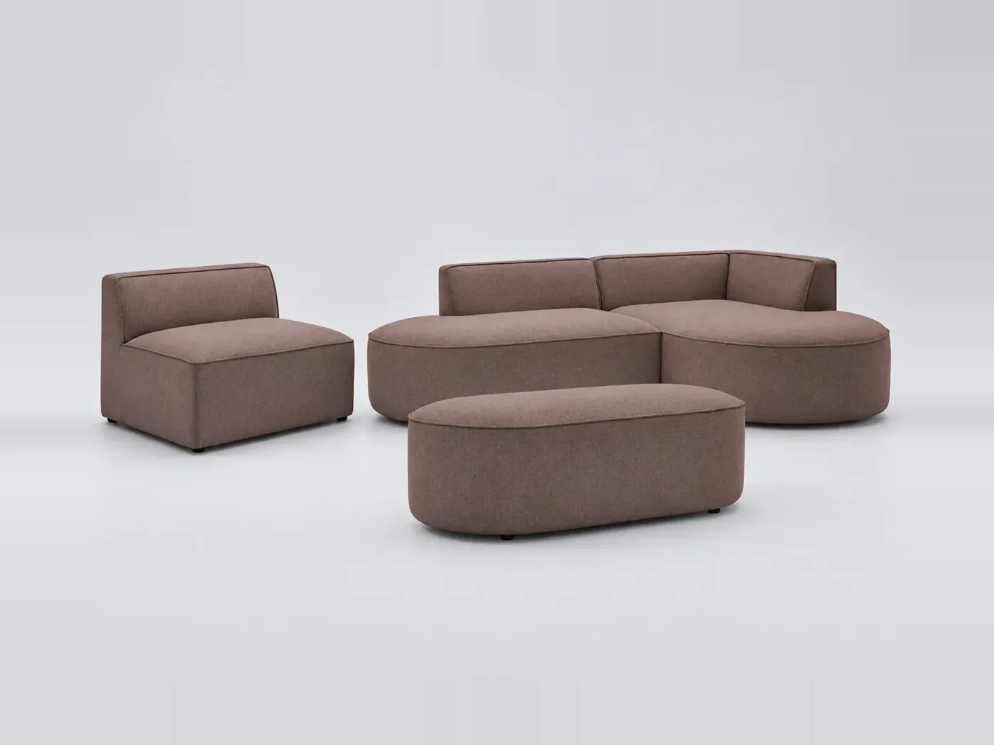 Canapé Rousseau Bobochic, 6 places d'angle fixe modulable (1 chauffeuse), tissu chiné, coloris rose