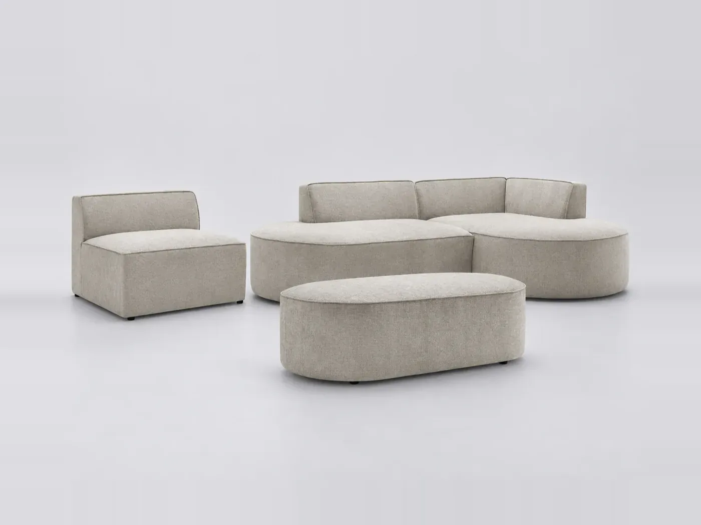 Canapé Rousseau Bobochic, 6 places d'angle fixe modulable (1 chauffeuse), tissu texturé, coloris beige