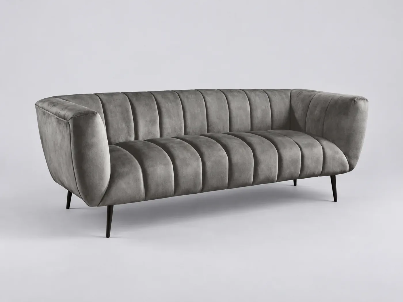 Canapé Nora Maisons du Monde, 3 places droit fixe, velours, coloris gris