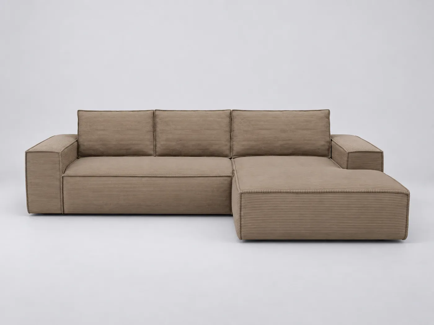Canapé Joan Maisons du Monde, 5 places d'angle convertible, velours côtelé, coloris taupe