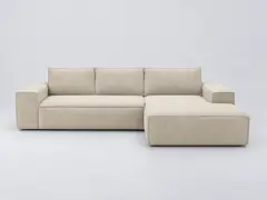 Canapé Joan Maisons du Monde, 5 places d'angle convertible, velours, coloris creme