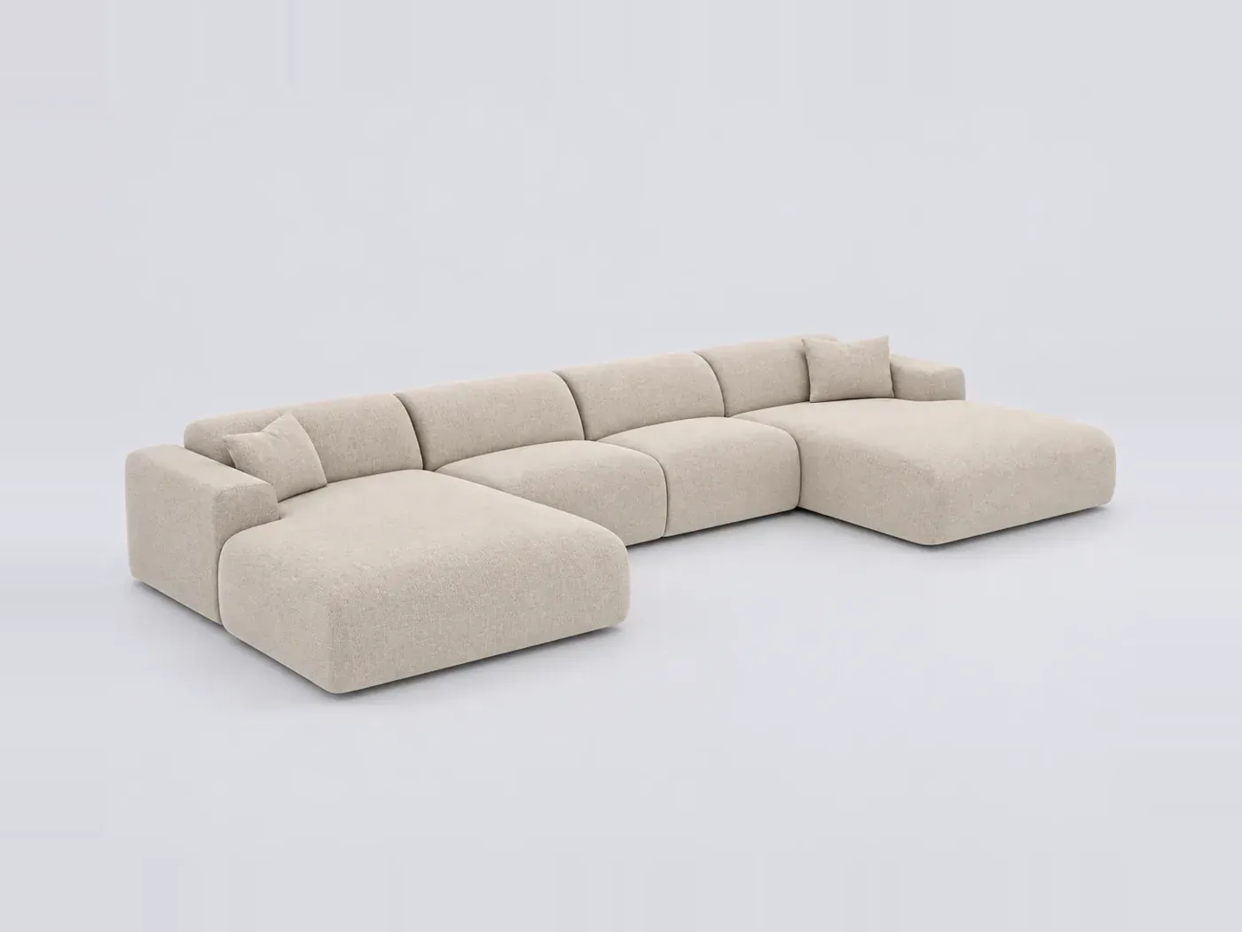 Canapé Myra Sia Home, 7 places panoramique fixe, tissu, coloris beige