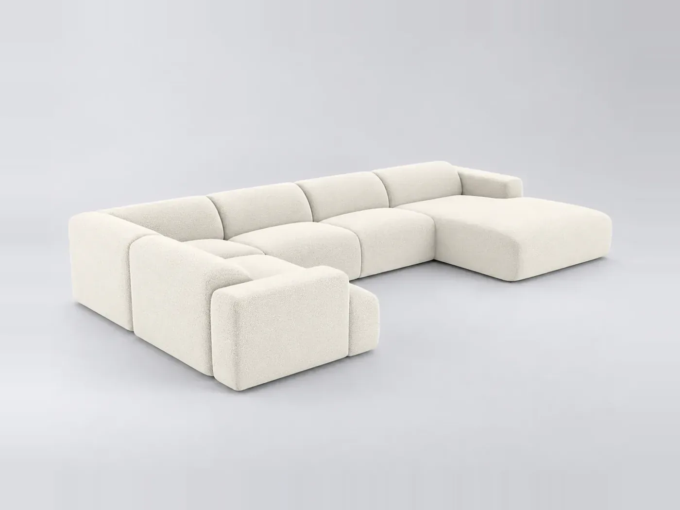 Canapé Myra Maisons du Monde, 7 places panoramique fixe, tissu, coloris bouclette creme