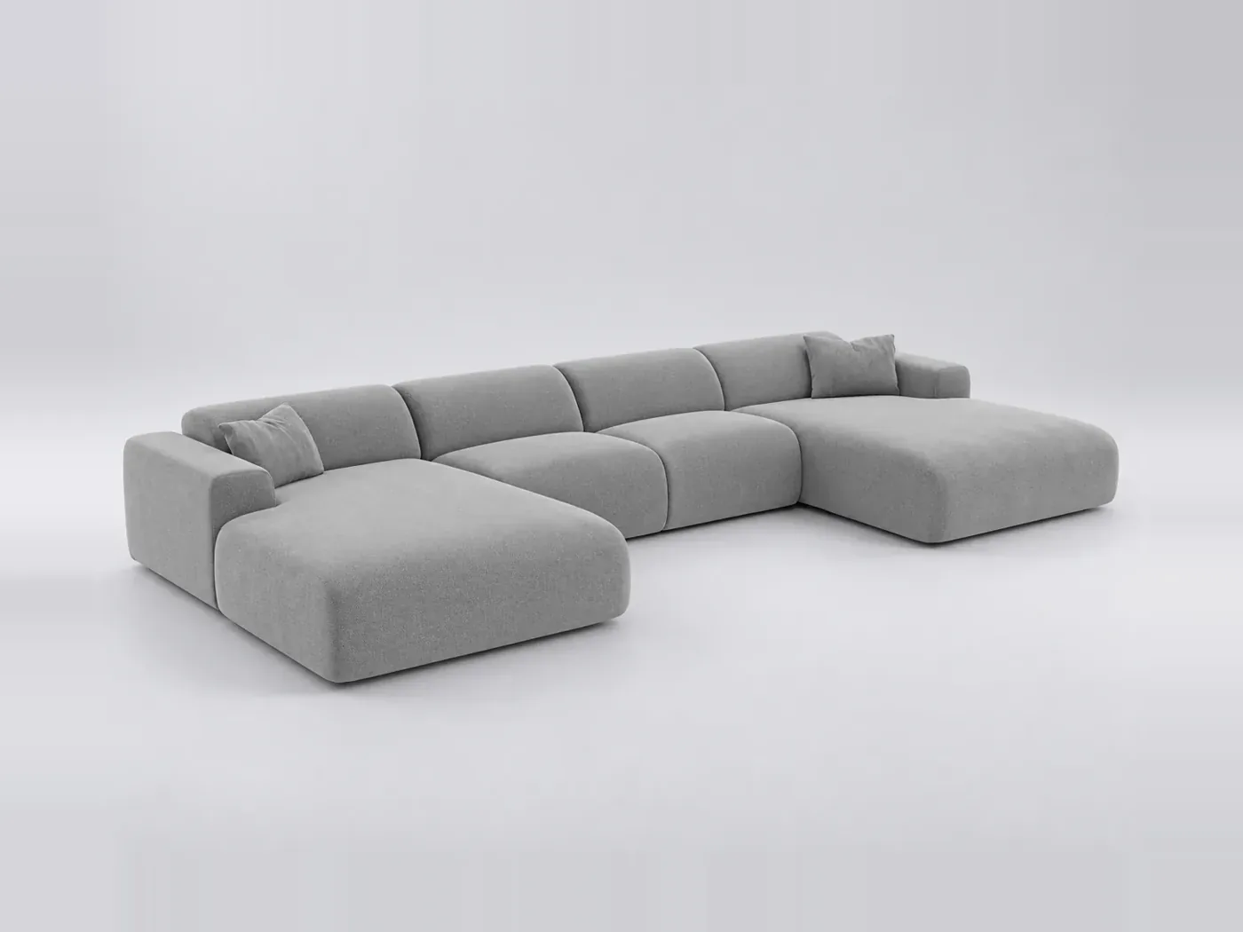 Canapé Myra Maisons du Monde, 7 places panoramique fixe, tissu, coloris gris clair